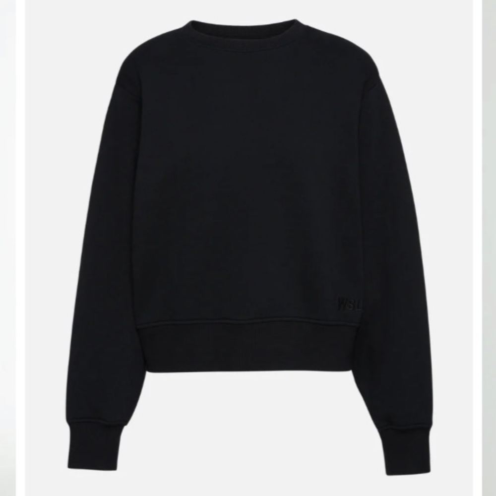 Wesley Eco Fleece Crew Neck Sweatshirt With Shoulder Pads Black WSLY Bandier